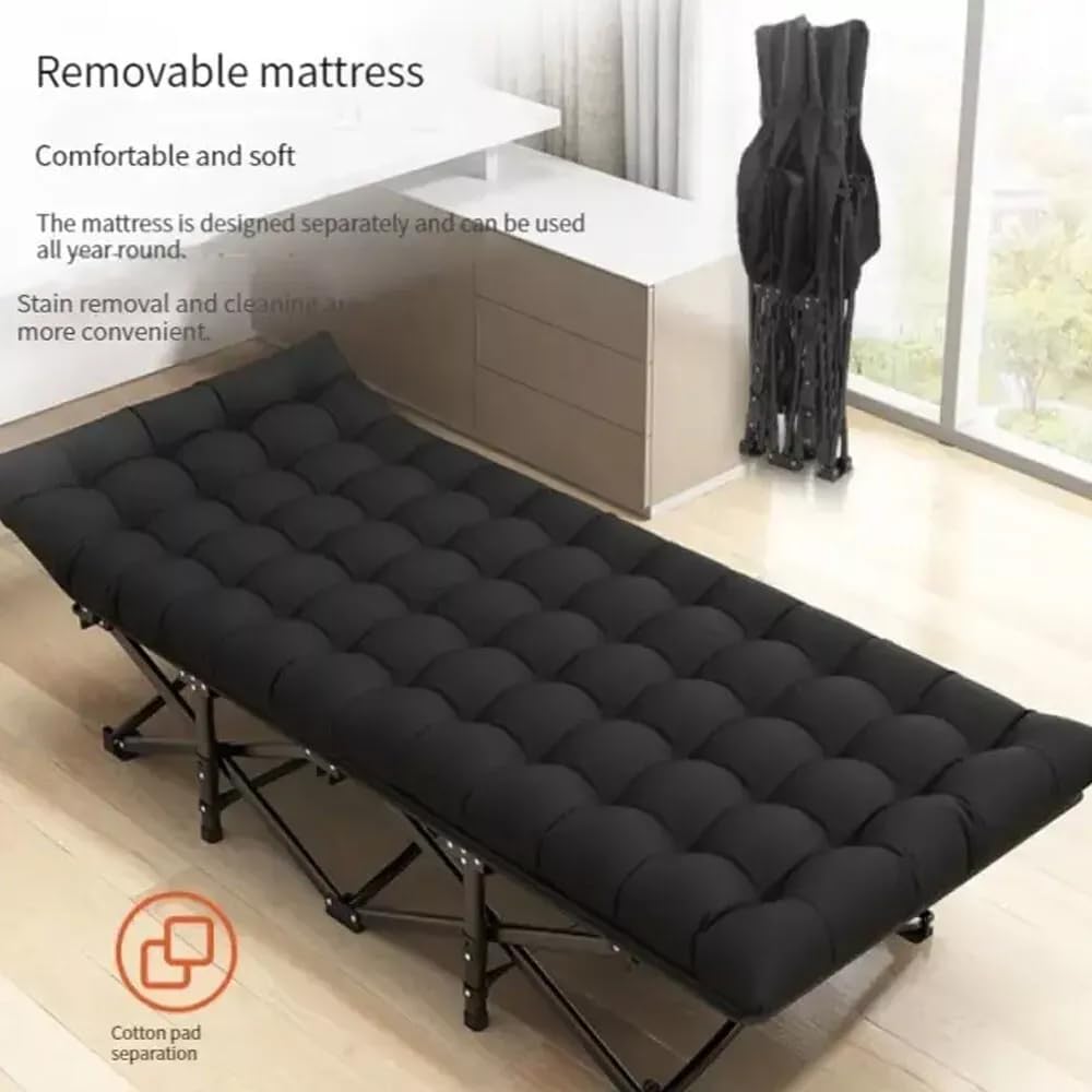 Portable Folding Camping Cot Bed with Soft Pad – Comfortable Outdoor Sleeping Bed for Camping, Travel, Beach & Office Nap (Black)