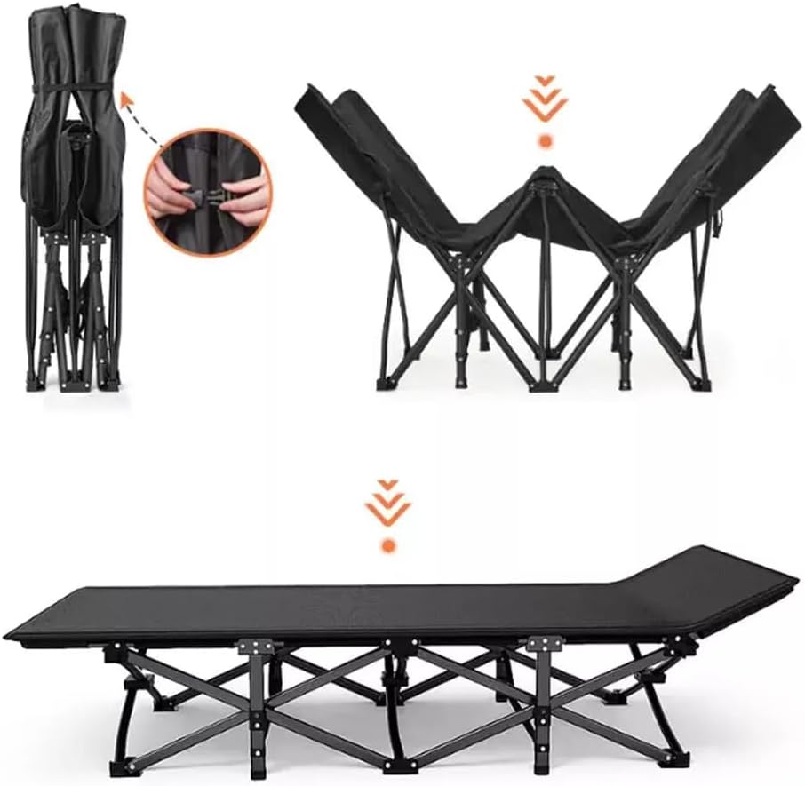 Portable Folding Camping Cot Bed with Soft Pad – Comfortable Outdoor Sleeping Bed for Camping, Travel, Beach & Office Nap (Black)