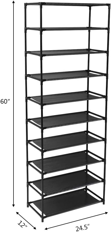 10-Tier Stackable Shoe Rack – Stainless Steel Storage Shelves for Up to 50 Pairs of Shoes