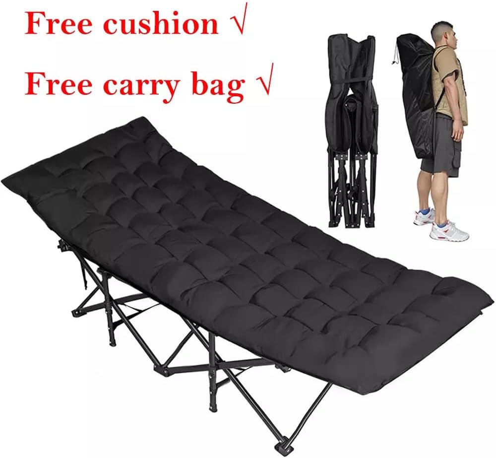 Portable Folding Camping Cot Bed with Soft Pad – Comfortable Outdoor Sleeping Bed for Camping, Travel, Beach & Office Nap (Black)