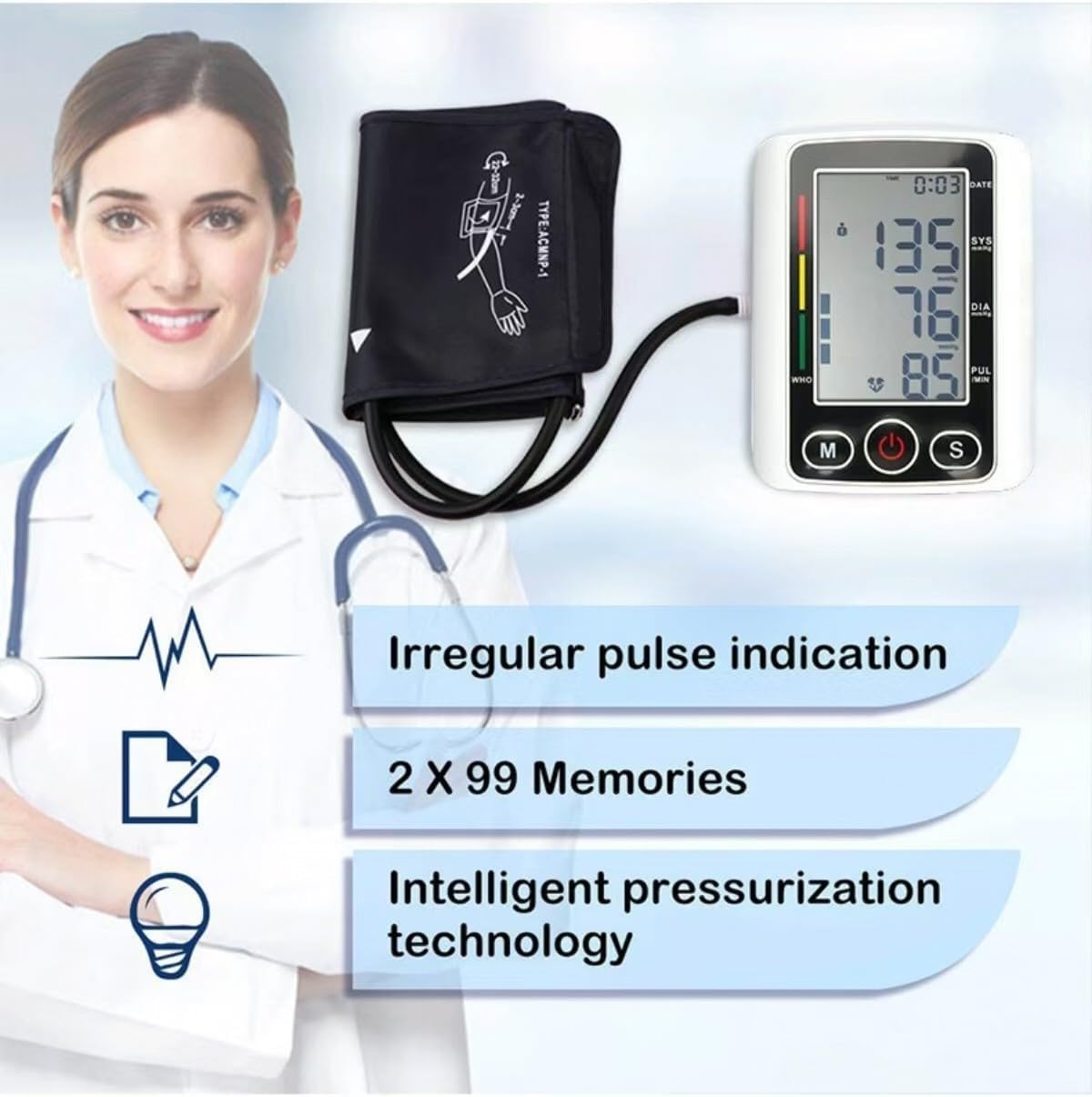 Digital Blood Pressure Monitor for Upper Arm – Automatic BP & Pulse Meter with Voice Function