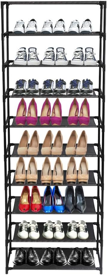 10-Tier Stackable Shoe Rack – Stainless Steel Storage Shelves for Up to 50 Pairs of Shoes