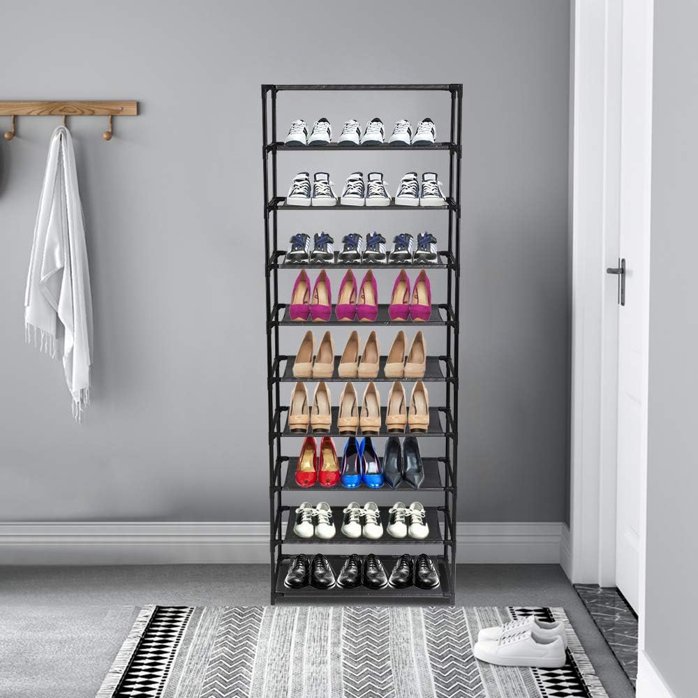 10-Tier Stackable Shoe Rack – Stainless Steel Storage Shelves for Up to 50 Pairs of Shoes