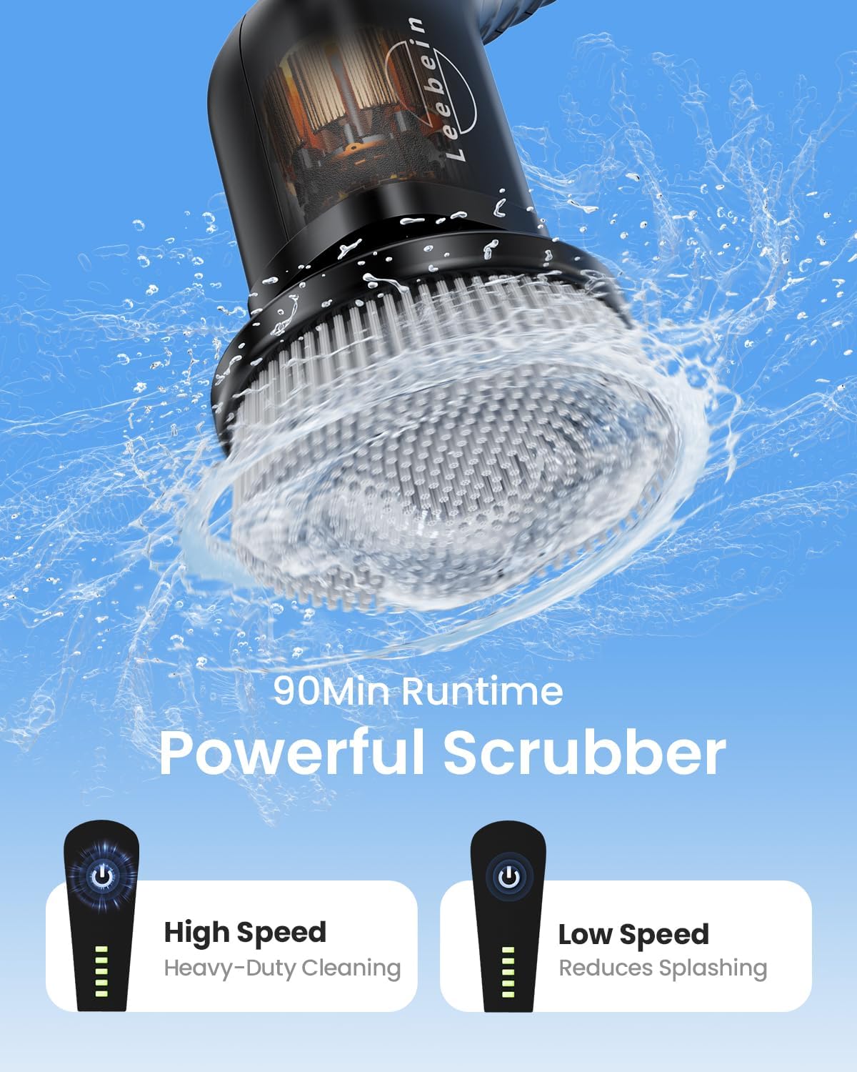 Cordless Electric Bathroom Scrubber with 8 Brush Heads – Long Handle Dual-Speed Cleaning Brush