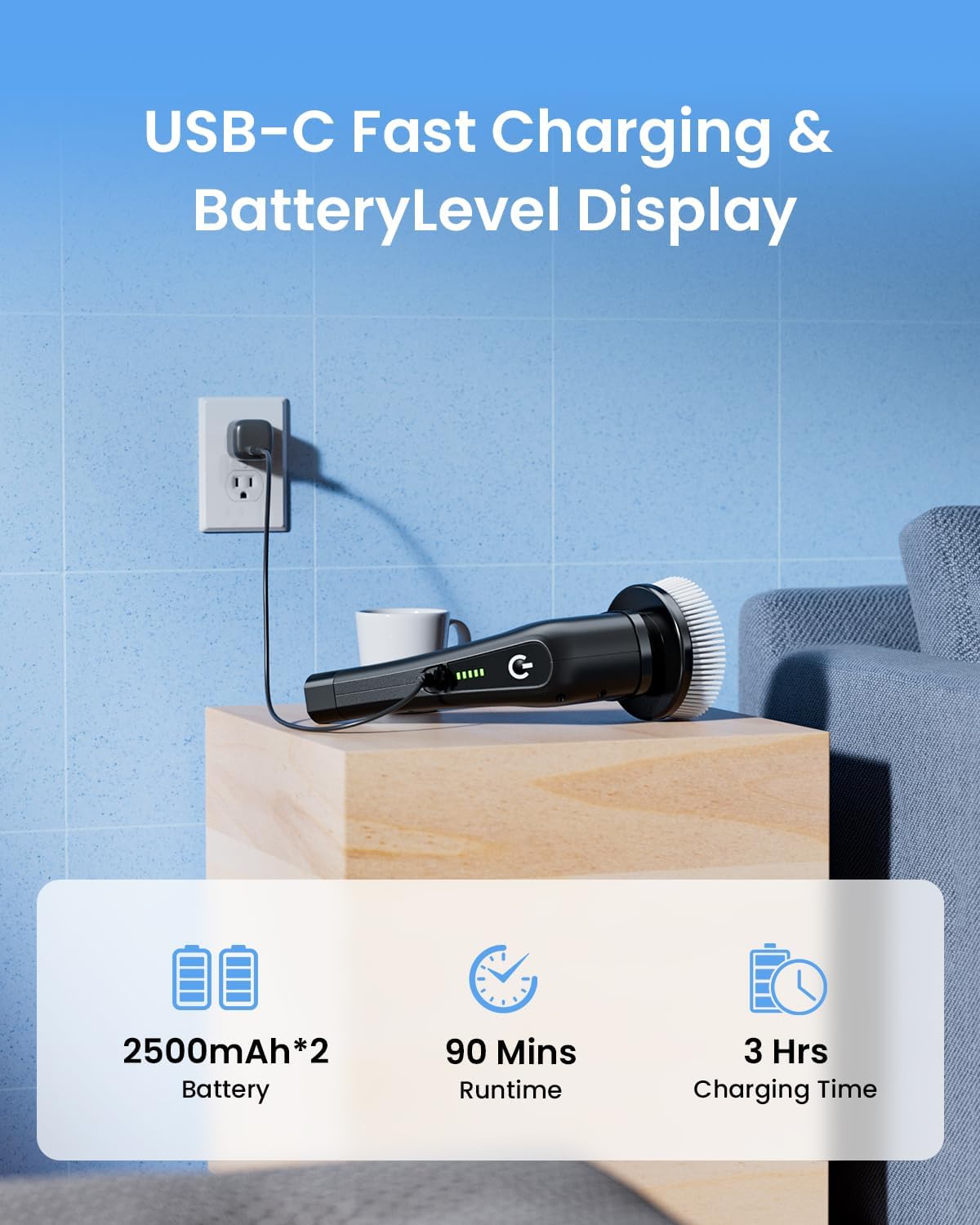 Cordless Electric Bathroom Scrubber with 8 Brush Heads – Long Handle Dual-Speed Cleaning Brush