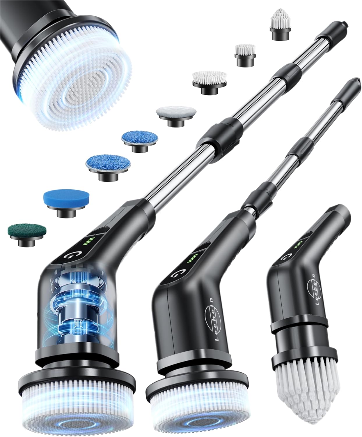 Cordless Electric Bathroom Scrubber with 8 Brush Heads – Long Handle Dual-Speed Cleaning Brush