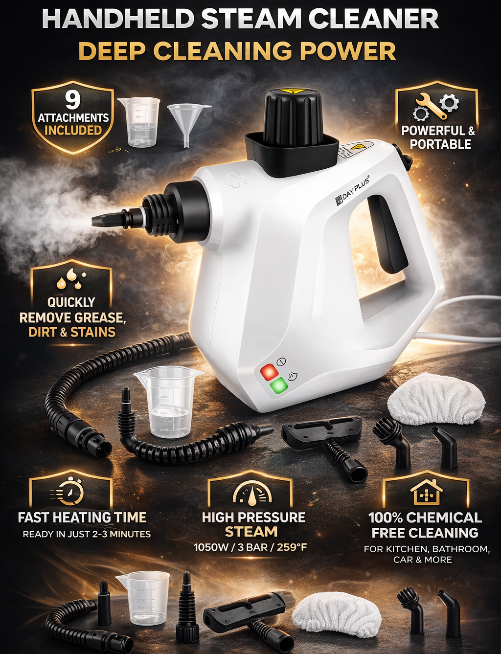 High-Pressure Steam Cleaner with 9-Piece Accessory Kit