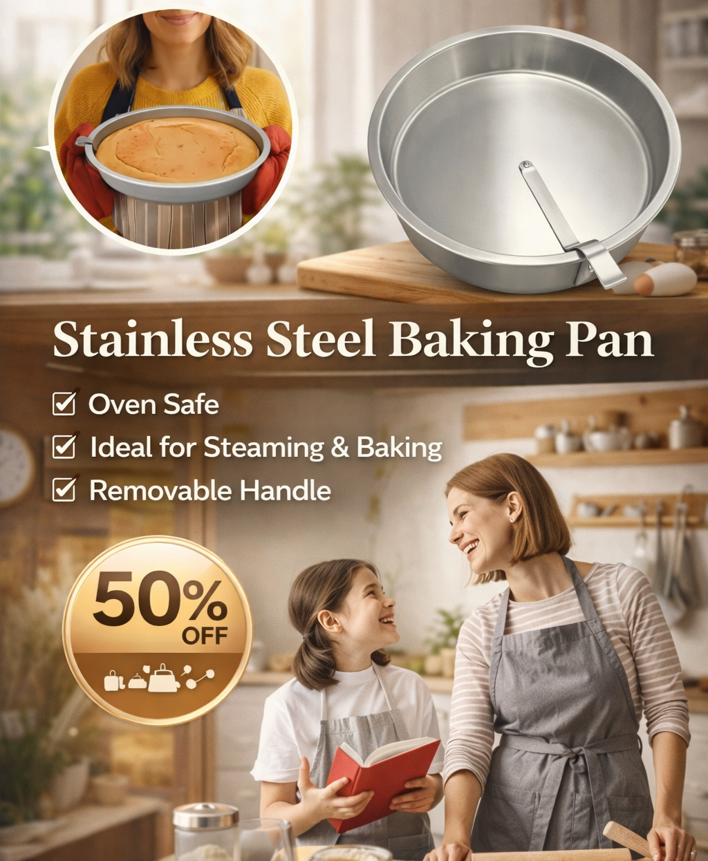Stainless Steel Round Cake Pan – Food-Grade Baking Mold