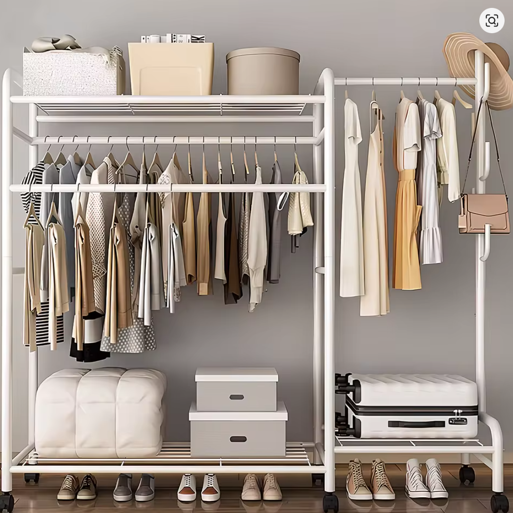 Heavy Duty Double Clothes Rail Rack Garment Hanging Stand Open Wardrobe Shelf UK