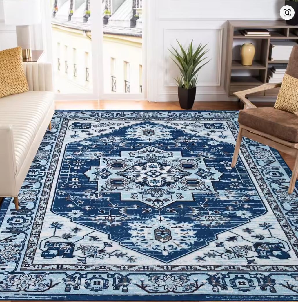 Machine Washable Rug Vintage Low Pile Indoor Welcome Doormat Non-Slip Persian Kitchen Sink Rug Floor Carpet for Entrance Bedroom