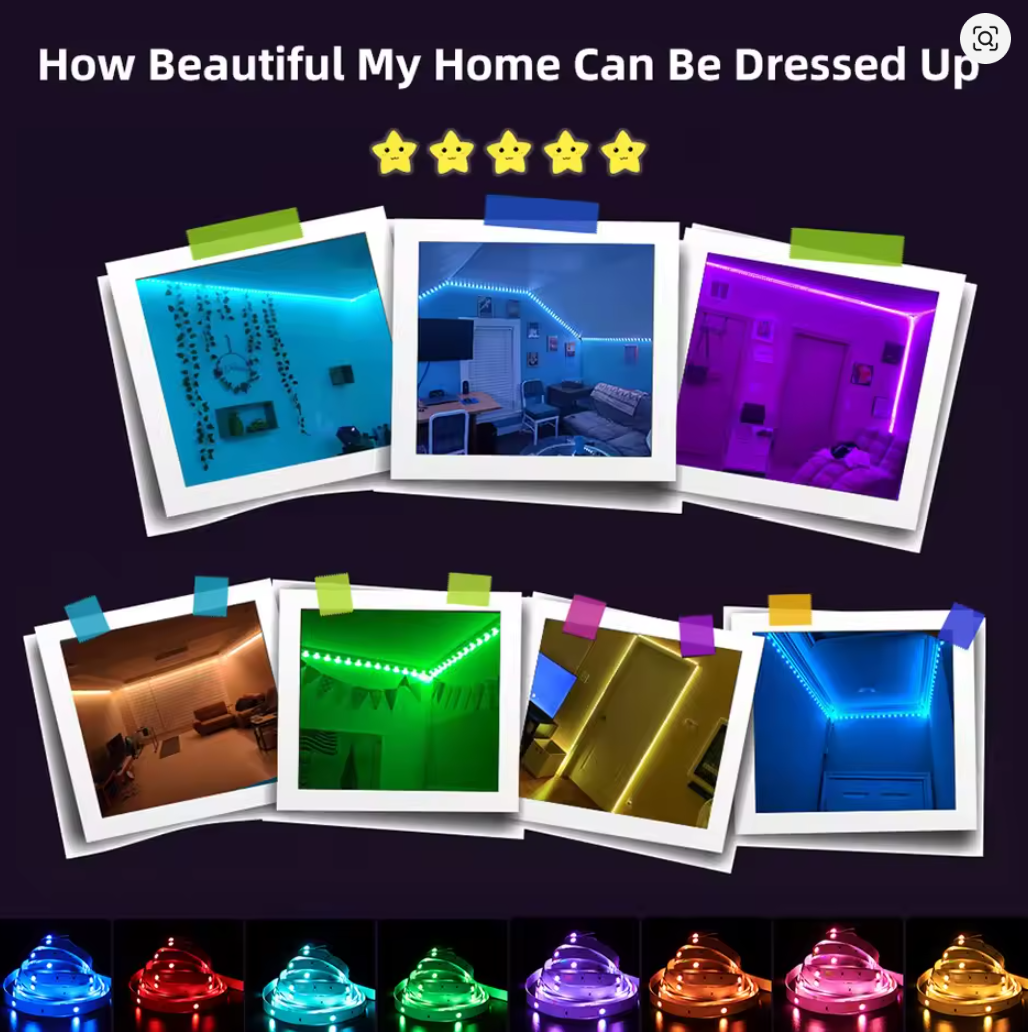 LED Strip Light RGB 5050 Music Sync Color Changing 30LEDS PER M, App Controlled LED Lights 5M 10M 15M DC12V Flexible