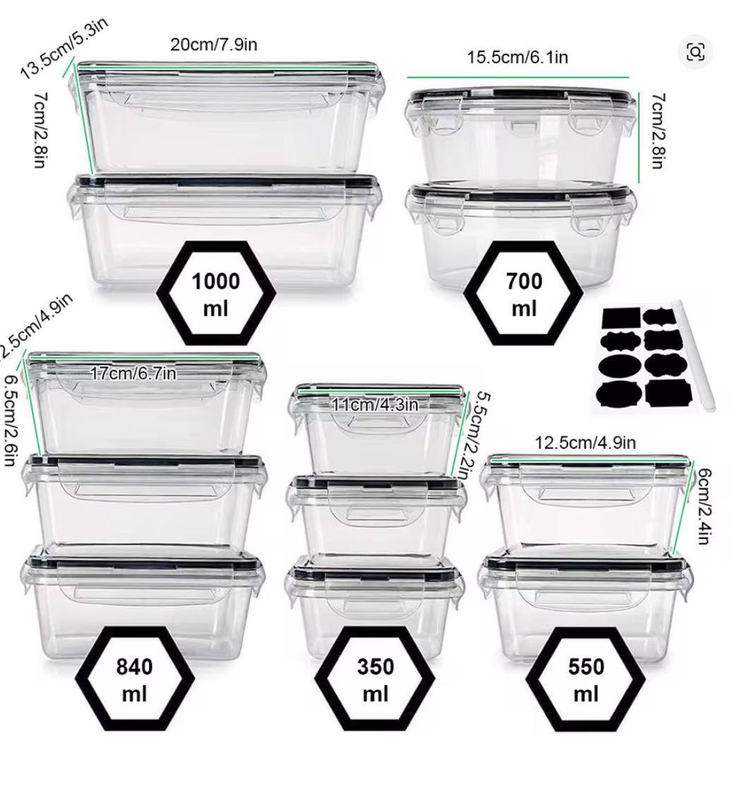 12-Piece Sealed Food Storage Boxes for Kitchen & Refrigerator