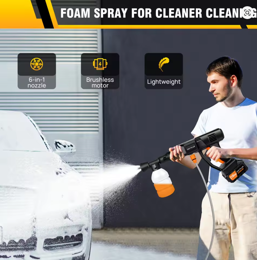 Portable Cordless Pressure Washer with 4.0Ah Battery & 6-in-1 Nozzle