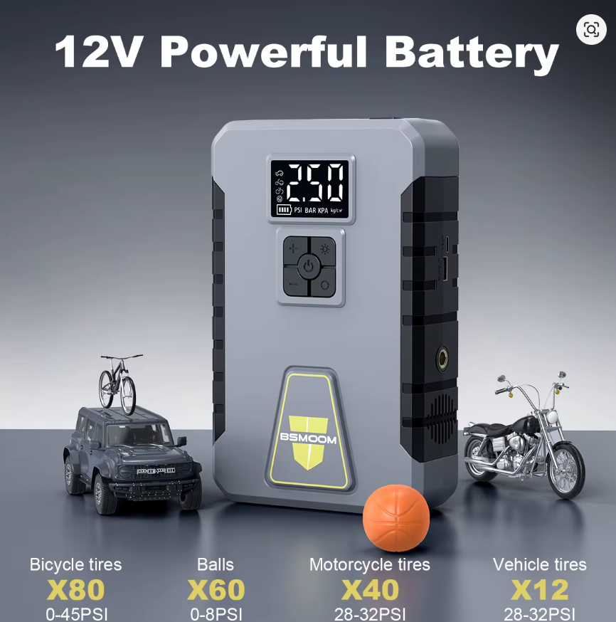 Portable Car Battery Jump Starter with Digital Display & Power Bank