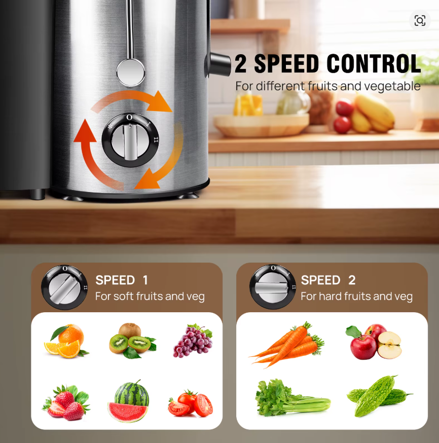 2-Speed Juicer Machine with Wide Feed Chute – 500ml Capacity