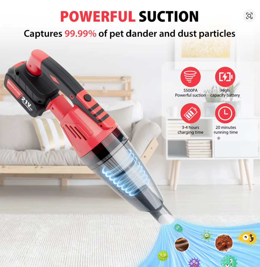 PowerClean™ 55KPA Cordless Vacuum – Rechargeable & Handheld
