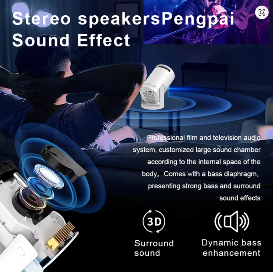 Smart WiFi 6 Home Cinema Projector – iOS & Android Compatible