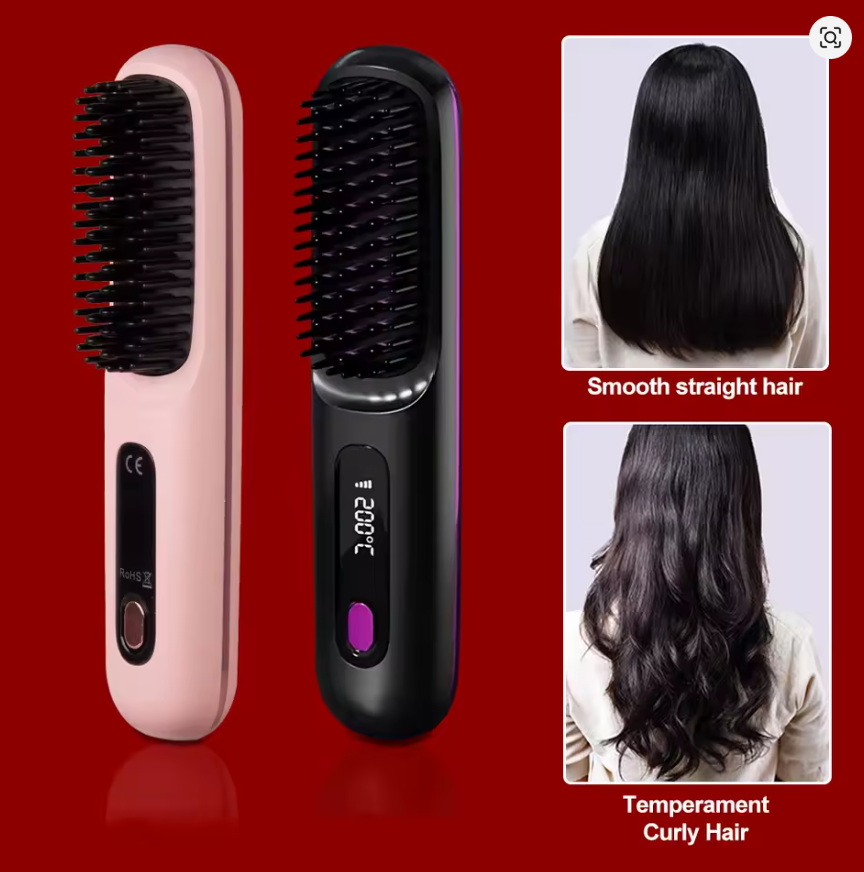 Fast-Heating Electric Hair Straightener Brush – Cordless & Rechargeable