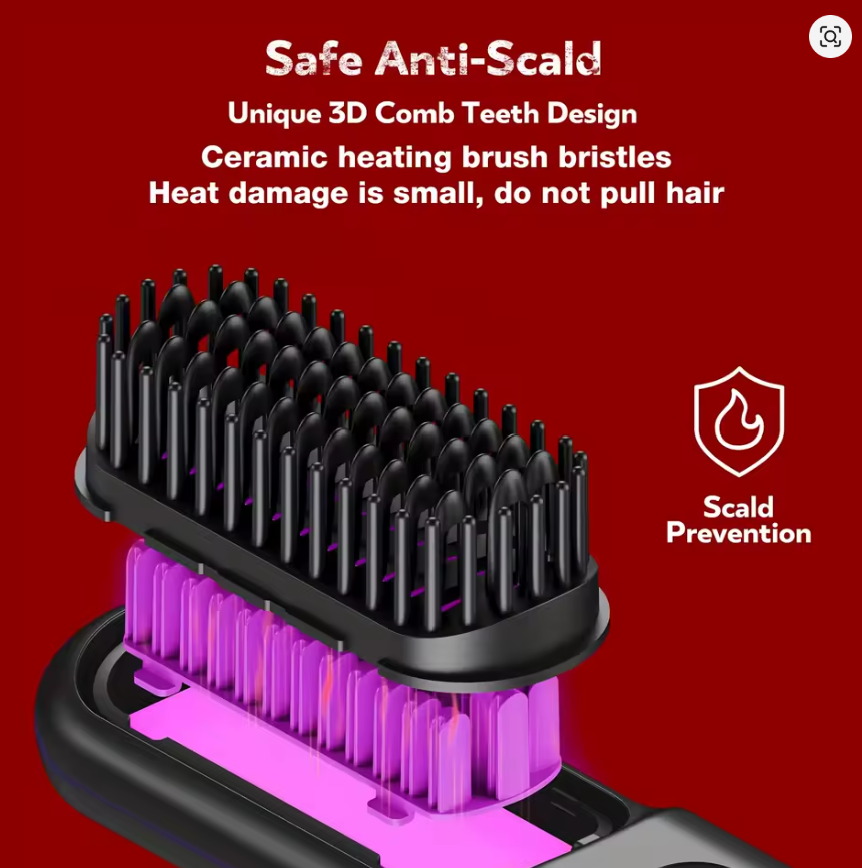 Fast-Heating Electric Hair Straightener Brush – Cordless & Rechargeable