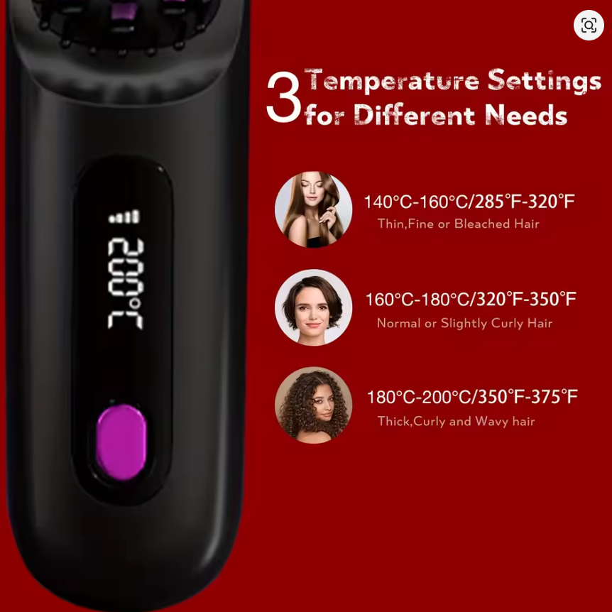 Fast-Heating Electric Hair Straightener Brush – Cordless & Rechargeable