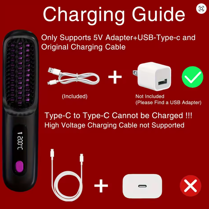 Fast-Heating Electric Hair Straightener Brush – Cordless & Rechargeable