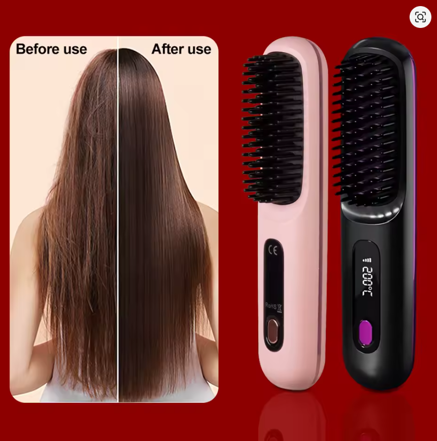 Fast-Heating Electric Hair Straightener Brush – Cordless & Rechargeable