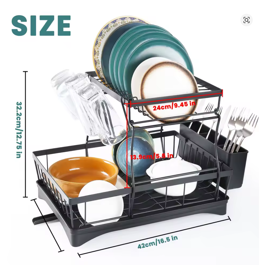 Space-Saving 2-Tier Dish Drying Rack – Large Capacity, Removable & Perfect for Busy Kitchens