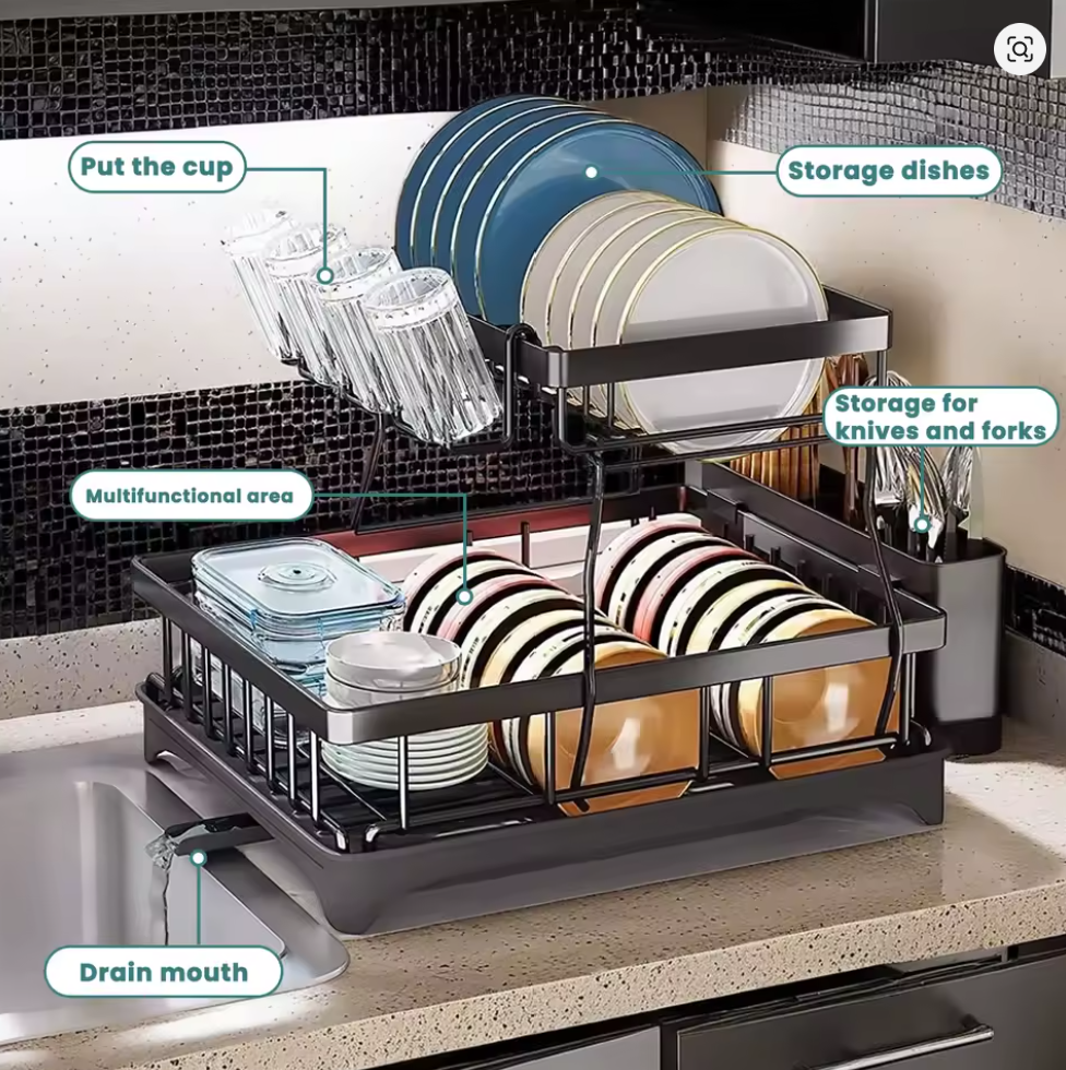Space-Saving 2-Tier Dish Drying Rack – Large Capacity, Removable & Perfect for Busy Kitchens
